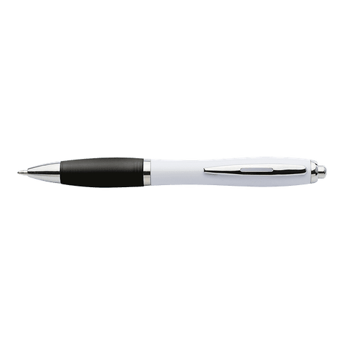 White Barrel Curved Design Ballpoint Pen with Coloured Grip