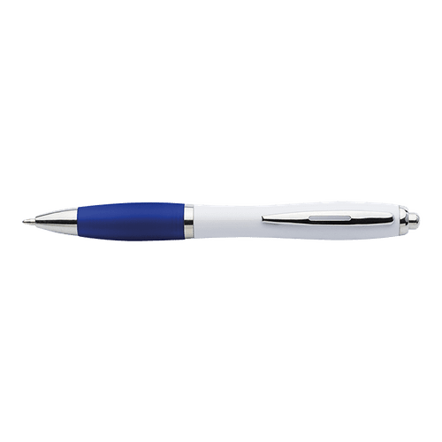 White Barrel Curved Design Ballpoint Pen with Coloured Grip
