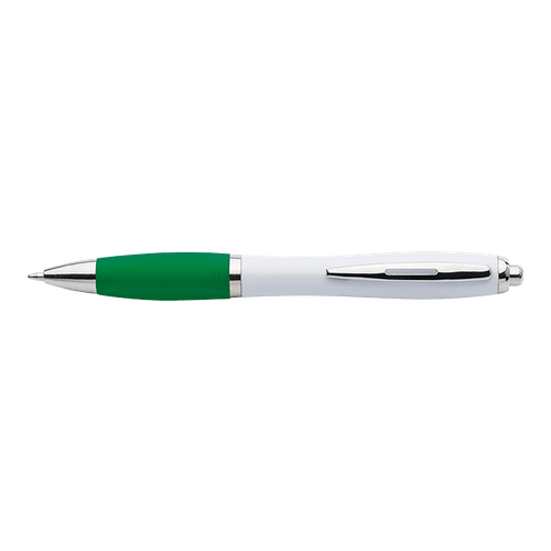 White Barrel Curved Design Ballpoint Pen with Coloured Grip