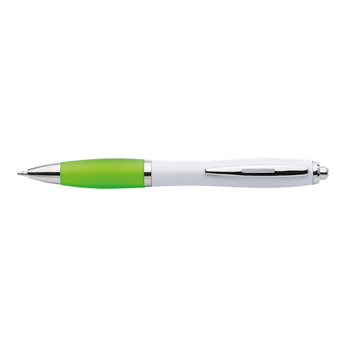 White Barrel Curved Design Ballpoint Pen with Coloured Grip