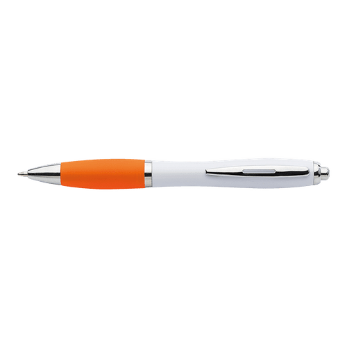 White Barrel Curved Design Ballpoint Pen with Coloured Grip