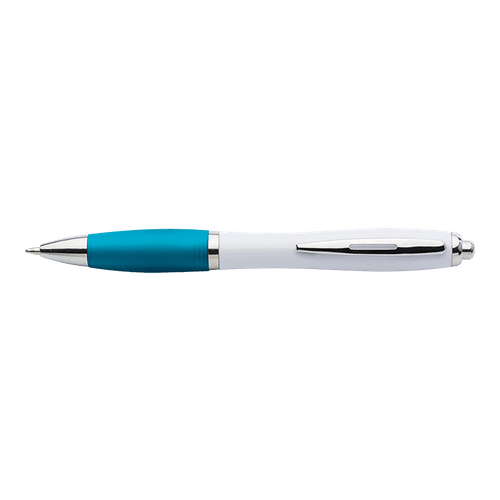 White Barrel Curved Design Ballpoint Pen with Coloured Grip