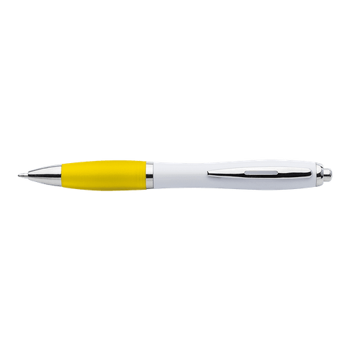 White Barrel Curved Design Ballpoint Pen with Coloured Grip