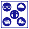 PPE - Goggles, Hard Hat, Ear Protection, Gloves and safety shoes safety sign (M084)