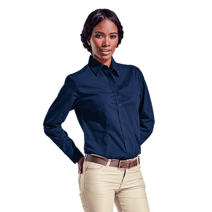 Ladies Basic Poly Cotton Blouse Long Sleeve