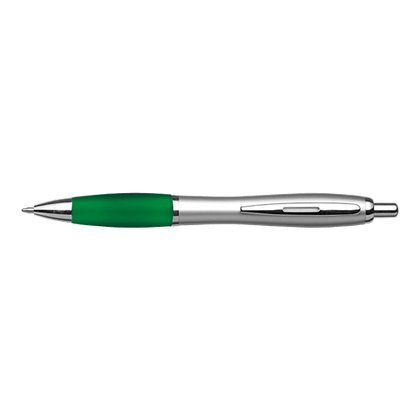 Silver Barrel Curved Design Ballpoint Pen with Coloured Grip